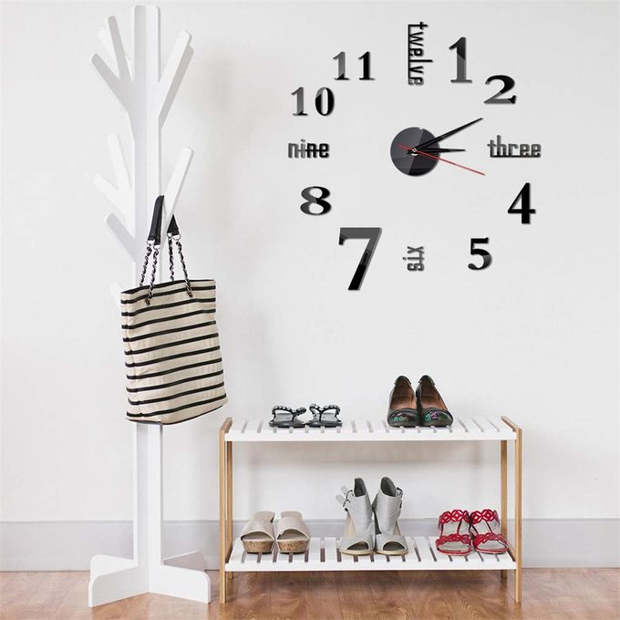 DIY Wall Clocks 3D Mirror Stickers Modern Wall Clock -Black